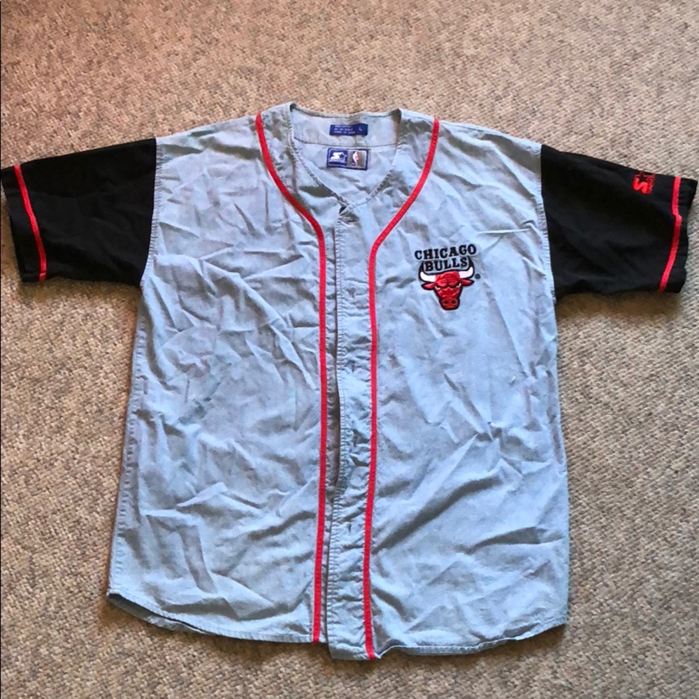 Starter Denim Chicago Bulls Baseball Jersey